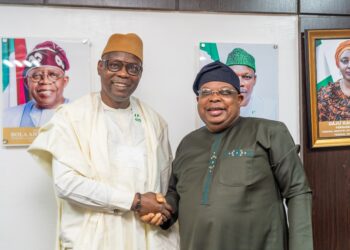 Josep Tegbe Director-General Nigeria-China Strategic Partnership (NCSP) with the Honourable Minister of State for the Federal Ministry of Health and Social Welfare, Dr Isiaq Salako.