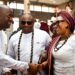 From left, Oyo State Governor, Seyi Makinde; Pastor Christian Adeoye and his wife, Abi, during the burial service of their mother, Late Chief (Mrs) Florence Adeoye, held at St Paul's Anglican Church, Yemetu, Ibadan. PHOTO: Oyo Gov's Media Unit.