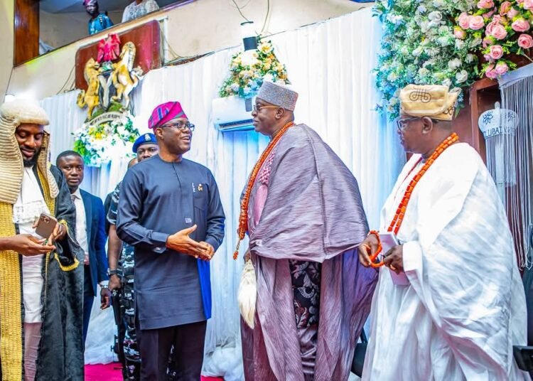 From left, Speaker, Oyo State House of Assembly, Hon Debo Ogundoyin; Oyo State Governor, Seyi Makinde; Soun of Ogbomoso, Oba Gandi Olaoye and representative of Olubadan of Ibadanland, Oba Abiodun Kola-Daisi, during the Governor presentation of the State of the State address held at House Assembly Chamber, Secretariat, Ibadan. - National Insight News From left, Speaker, Oyo State House of Assembly, Hon Debo Ogundoyin; Oyo State Governor, Seyi Makinde; Soun of Ogbomoso, Oba Gandi Olaoye and representative of Olubadan of Ibadanland, Oba Abiodun Kola-Daisi, during the Governor presentation of the State of the State address held at House Assembly Chamber, Secretariat, Ibadan.