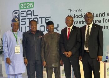 L-R: Engr Nureni Adisa, Wemabod Limited Chairman, Otunba Bimbo Ashiru, Group Chairman, Odu’a Investment Company Limited, Prof Yemi Osinbajo, Former Vice President and Keynote Speaker, Mr Abdulrahman Yinusa, Group Managing Director, Odu’a and Mr Bashir Oladunni, Managing Director, Wemabod Limited at 2026 Real Estate Outlook, Oriental Hotel, V.I, Lagos