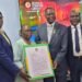 The Vice Chancellor, Osun State University Prof. Odunayo Adeboye (2nd right) presenting letter of appointment as Chancellor of the university to the Group Managing Director, BOVAS & Company Ltd. Mrs Victoria Samson (2nd left), Deputy Group Managing Director BOVAS, Mr Temitope Samson (left) and Deputy Vice Chancellor, Prof Adetunji Kehinde at BOVAS corporate headquarters, Ibadan on Thursday