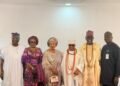 L- R : Otunba Lai Oriowo, Group Director, Odu’a Investment Company Limited, Lady Otunba ‘Debola Osibogun, Group Independent Director, Odu’a, Olori Haastrup, Oba Clement Adesuyi Haastrup, the Owa Obokun of Ijesaland, Otunba  Ayodeji Osibogun and Prof. Taiwo Ashaolu, Vice Chancellor, University of Ilesa
