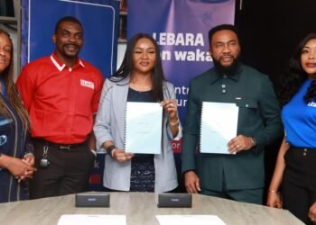 R.COO, Lebara Nigeria,Mary Akin-Adesokan; Head of Business, Slot Nigeria, Eghosa Osadolor; CEO, Lebara Nigeria, Teniola Stuffman; CEO, Slot Nigeria, Nnamdi Ezeigbo and Head of Sales, Acquisition and Distribution, Lebara Nigeria, Aderike Ajayi during the signing of memorandum of understanding between Lebara Nigeria and Slot Nigeria in Lagos..yesterday