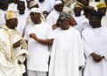From left, Oyo State Governor, Seyi Makinde; his deputy, Barr Bayo Lawal and Aaare Musulumi of Yorubaland, Alhaji Dawud Akinola, during a homage paid to the Governor by Muslim leaders after the Eid prayer, at his private residence in Ibadan. PHOTO: Oyo Gov's Media Unit.