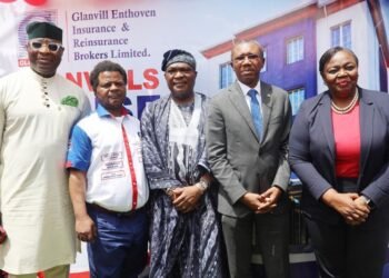 L-R : Otunba Lai Oriowo, Group Director, Odu’a Investment Company Limited, Dr Supo Falana, Managing Director,  Glanvills Enthoven, Otunba Bimbo Ashiru, Group Chairman, Odu’a, Mr Abdulrahman Yinusa, Group Managing Director, Odu’a and Mrs Foluso Olaniyan, OON, Group Independent Director, Odu’a at the Glanvills House Commissioning in Lagos